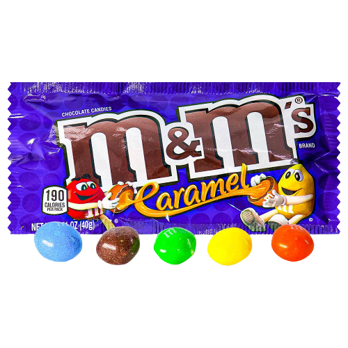 m&ms chokoladeknapper med karamel